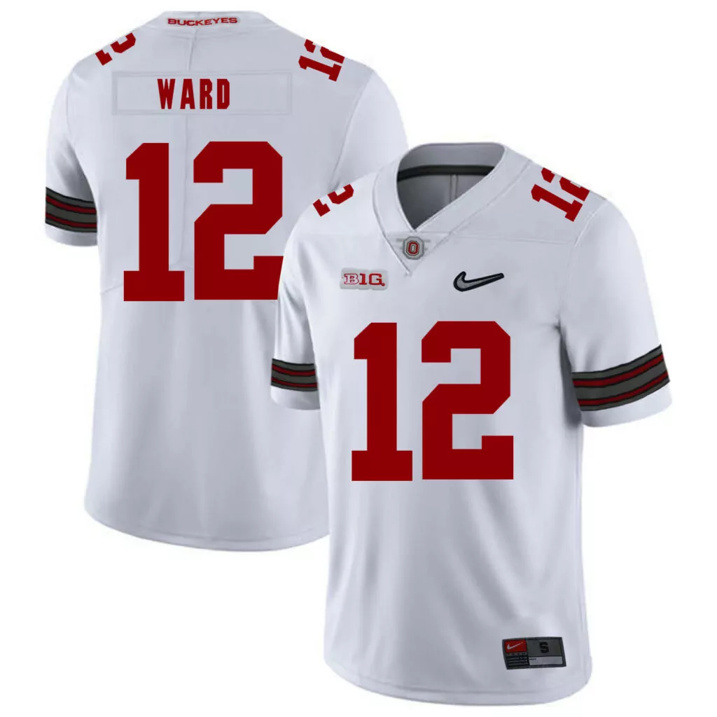 Denzel Ward 12 Jersey White Ohio State Buckeyes Big Ten Men Scarlet Gray