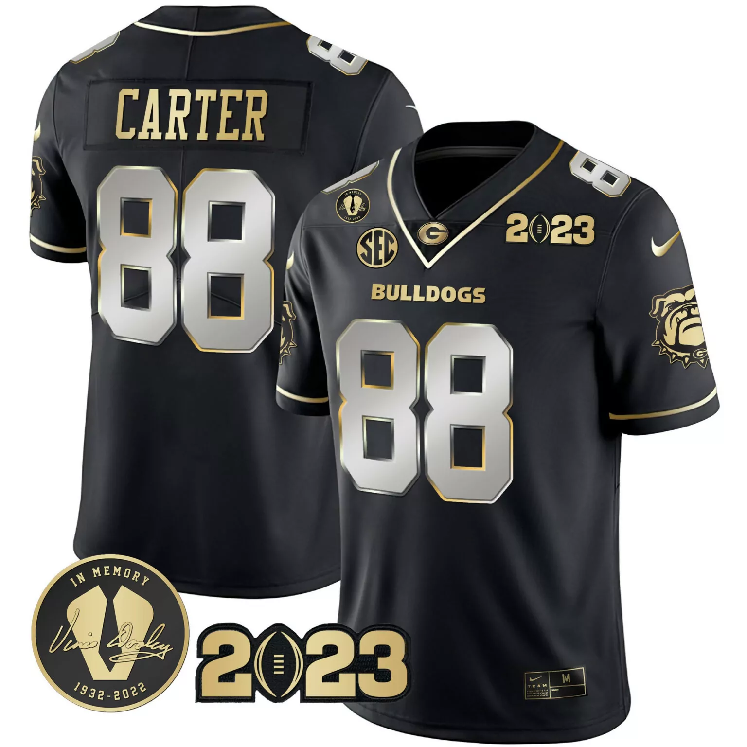 Jalen Carter 88 Georgia Bulldogs Jersey Black 2023 Season Football Memory Vince Dooley 1932-2022
