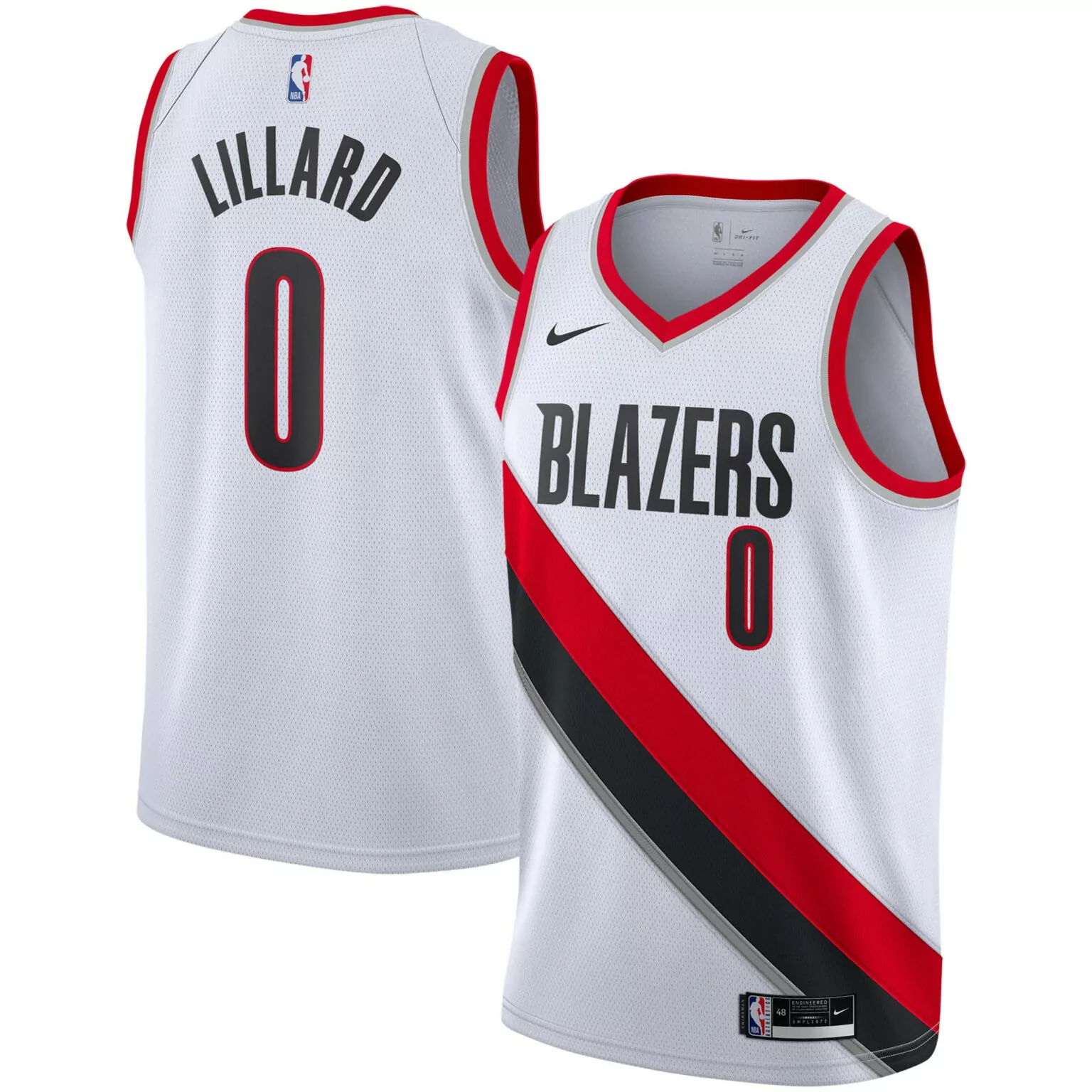 Damian Lillard Jersey White Portland Trail Blazers Men Split Design Black Red