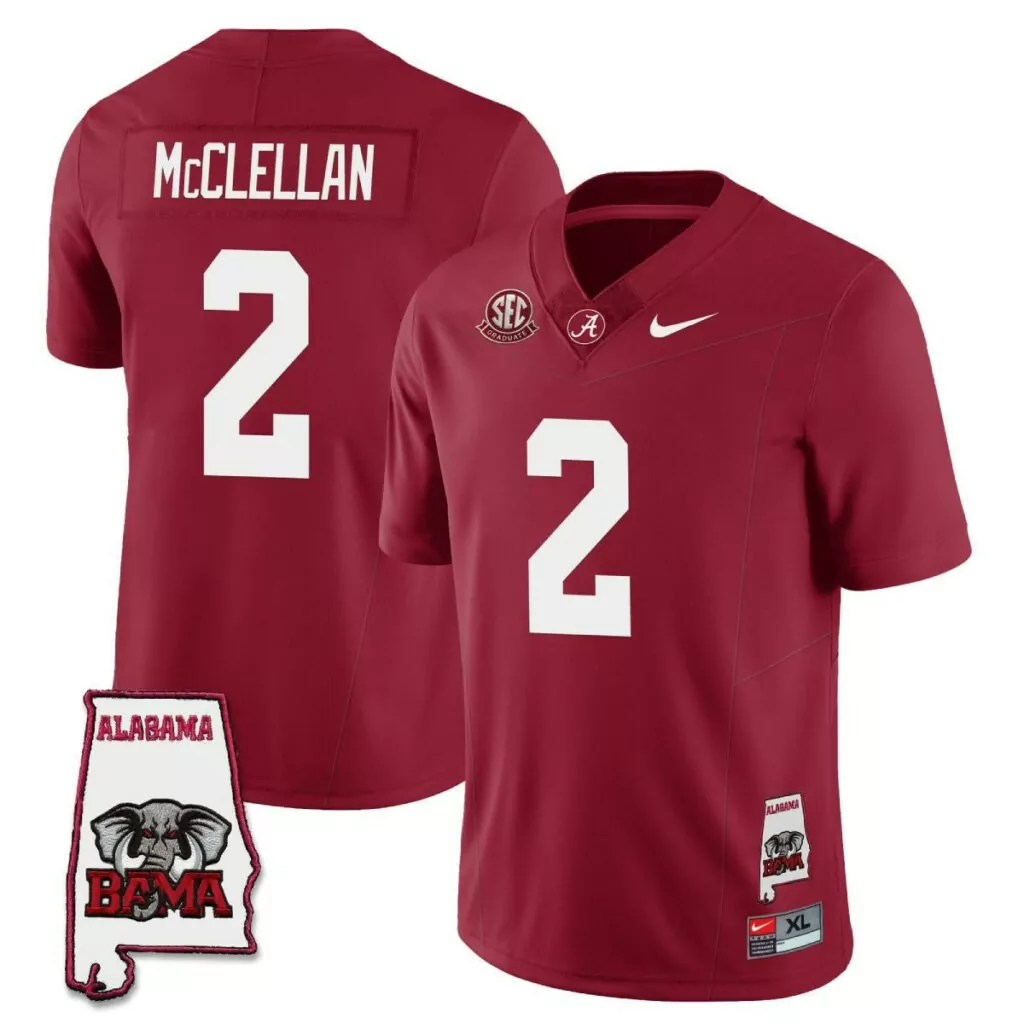 Jase Mcclellan 2 Alabama Jersey Crimson Elephant Bama Men White All Stitched