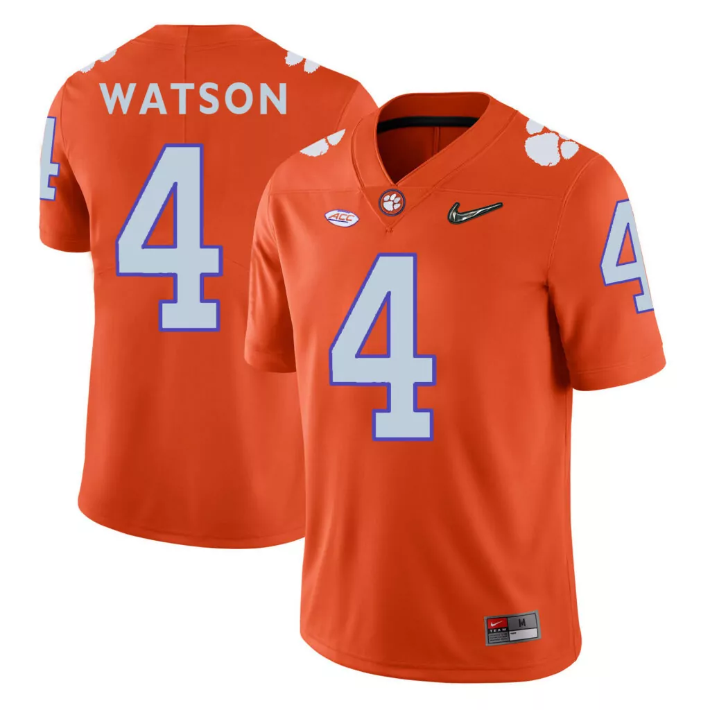 Deshaun Watson 4 Clemson Tigers Jersey Orange Paw Prints Men White Light Blue
