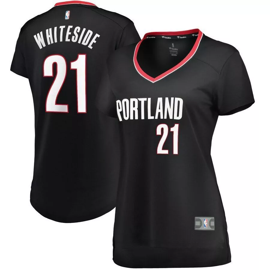 Nick Whiteside 21 Jersey Black Portland Trail Blazers Women Replica Red White Icon
