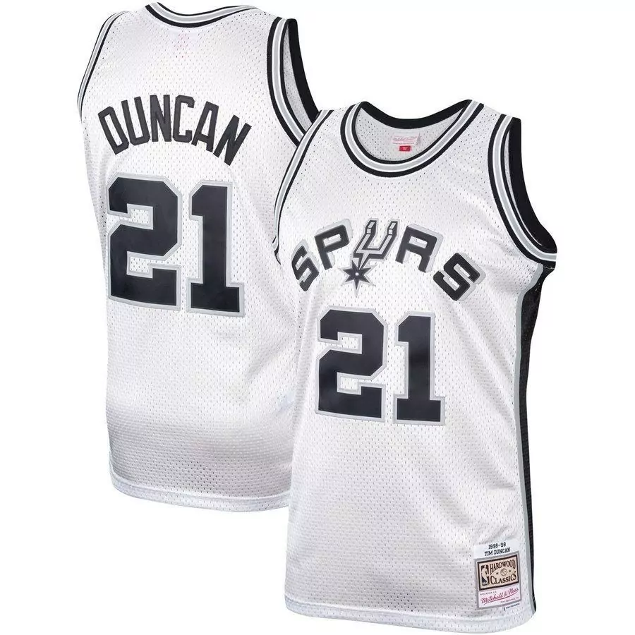 Tim Duncan 21 Spurs Jersey White 1998-99 Hardwood Classics Men Throwback Black Swingman