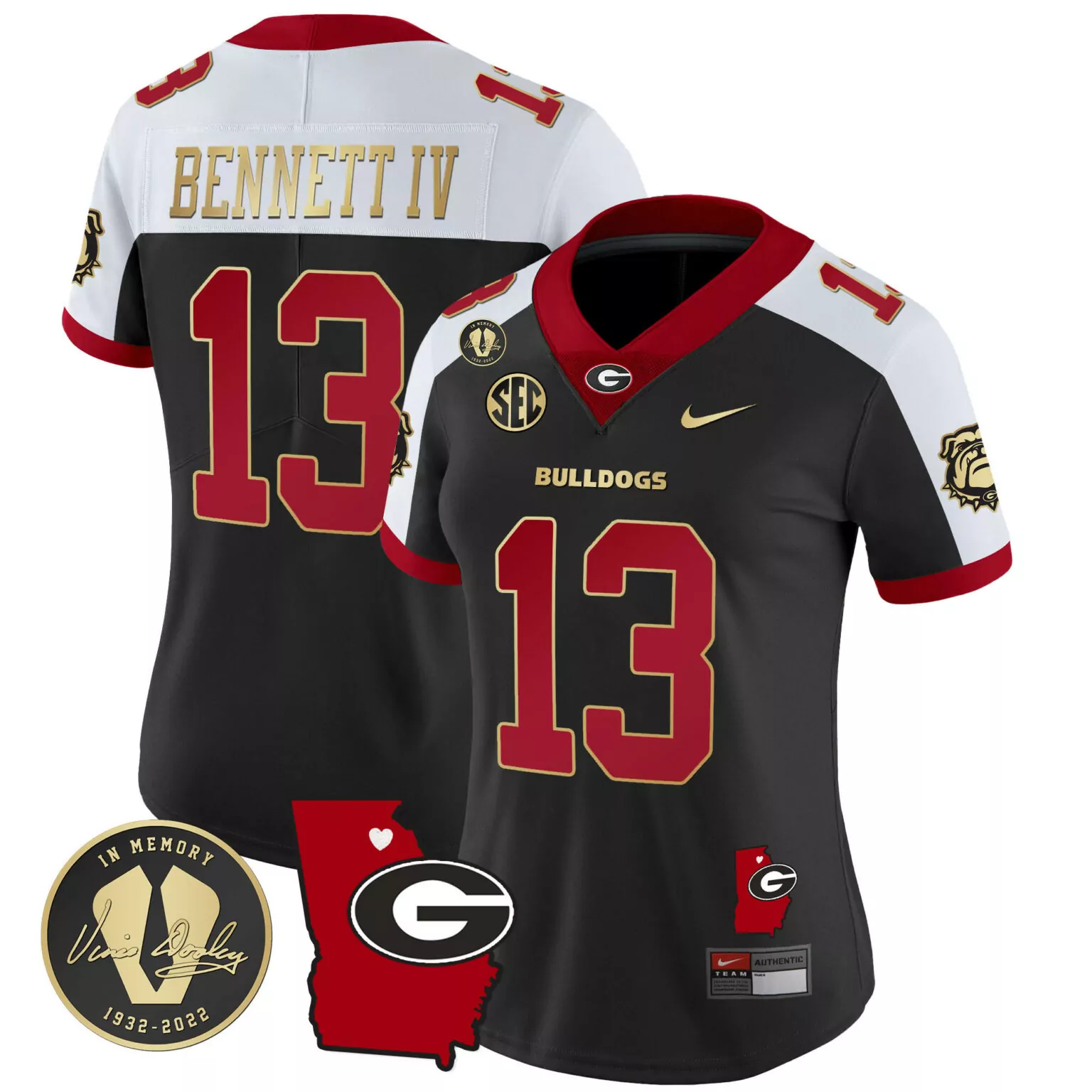 Stetson Bennett 13 Jersey Black Vince Dooley Memorial Georgia Bulldogs Memory 1932-2022