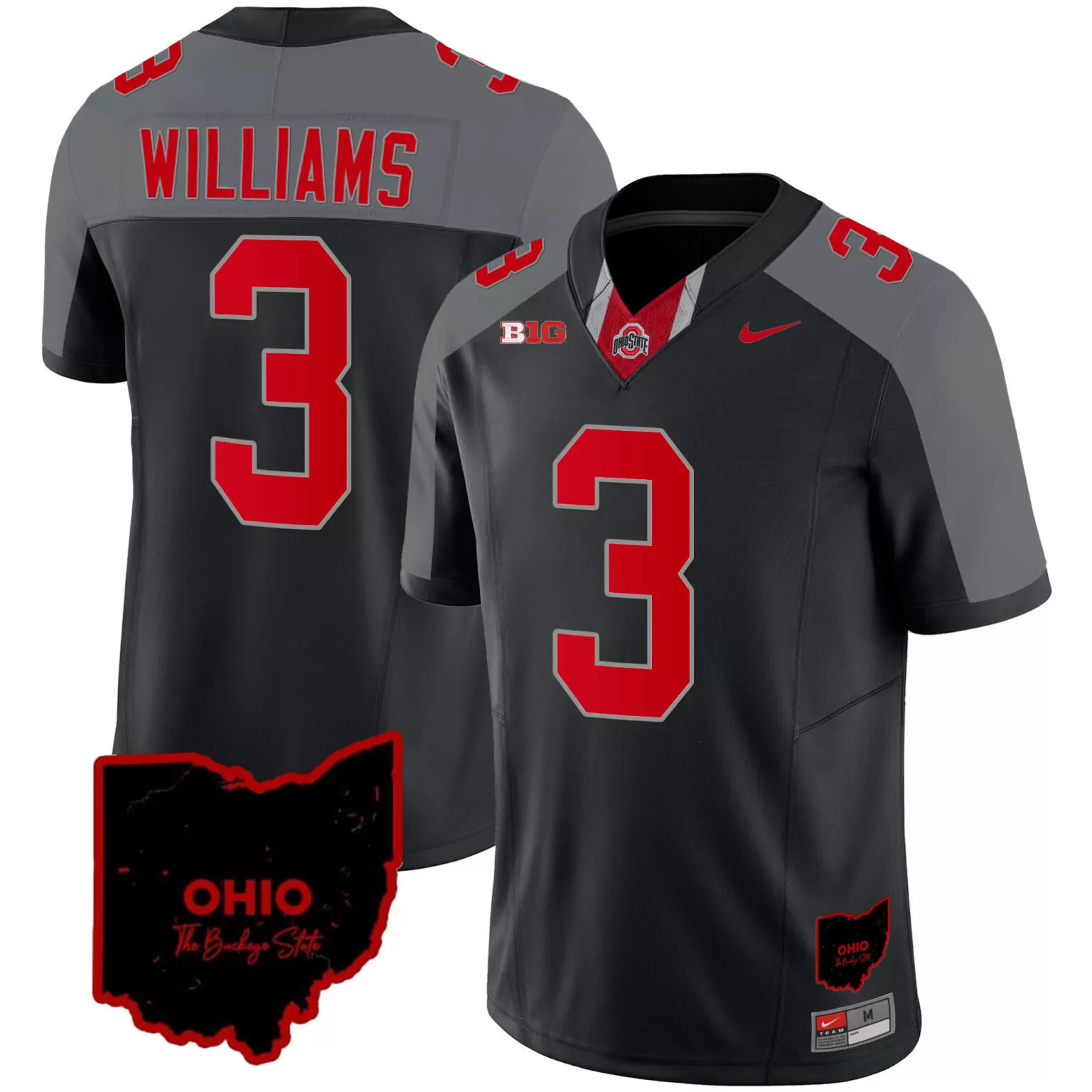Williams 3 Ohio State Jersey Black Buckeye Men Red Grey Alternate Stitched