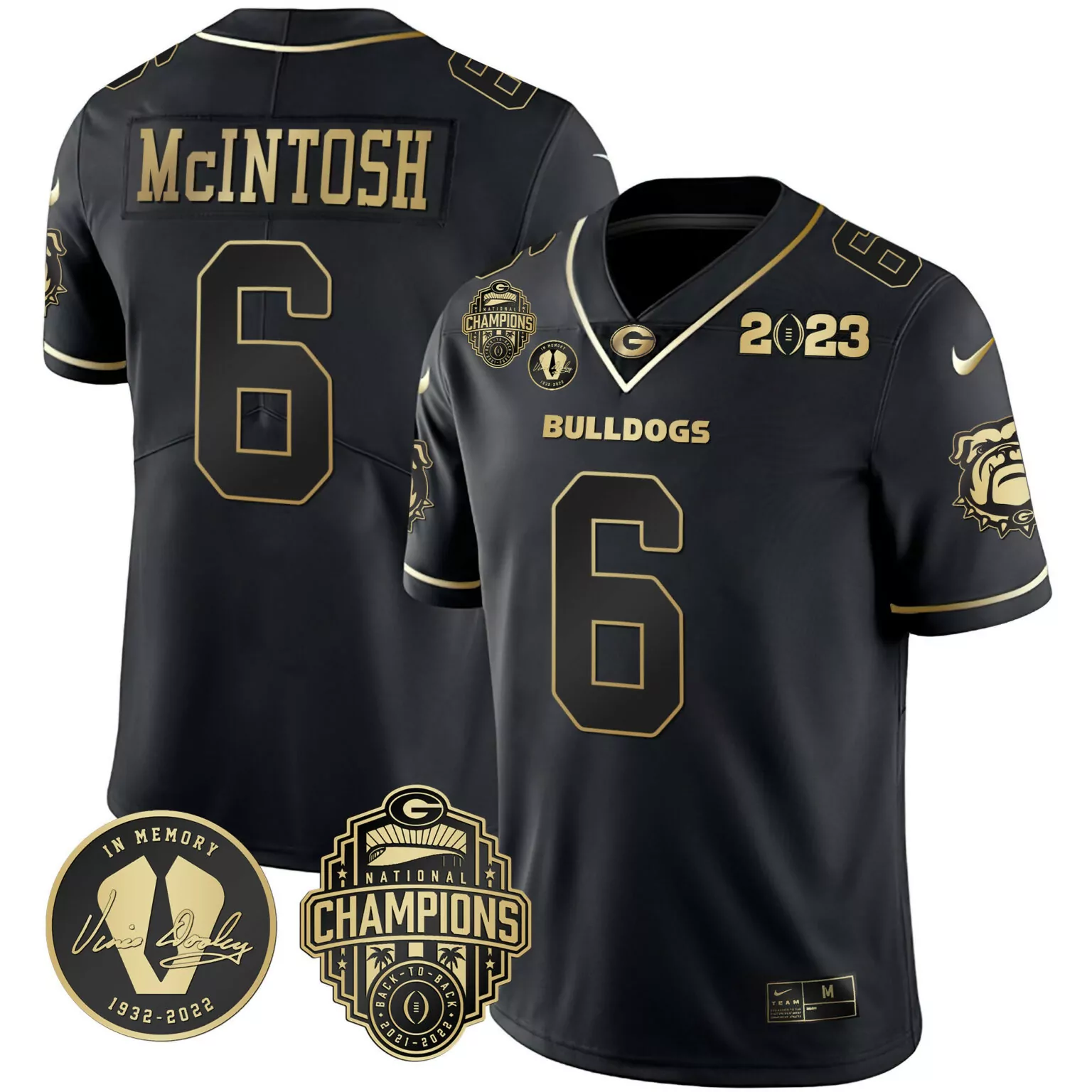 Kenny Mcintosh 6 Georgia Bulldogs Jersey Black 2023 National Champions Vince Dooley 1932-2022