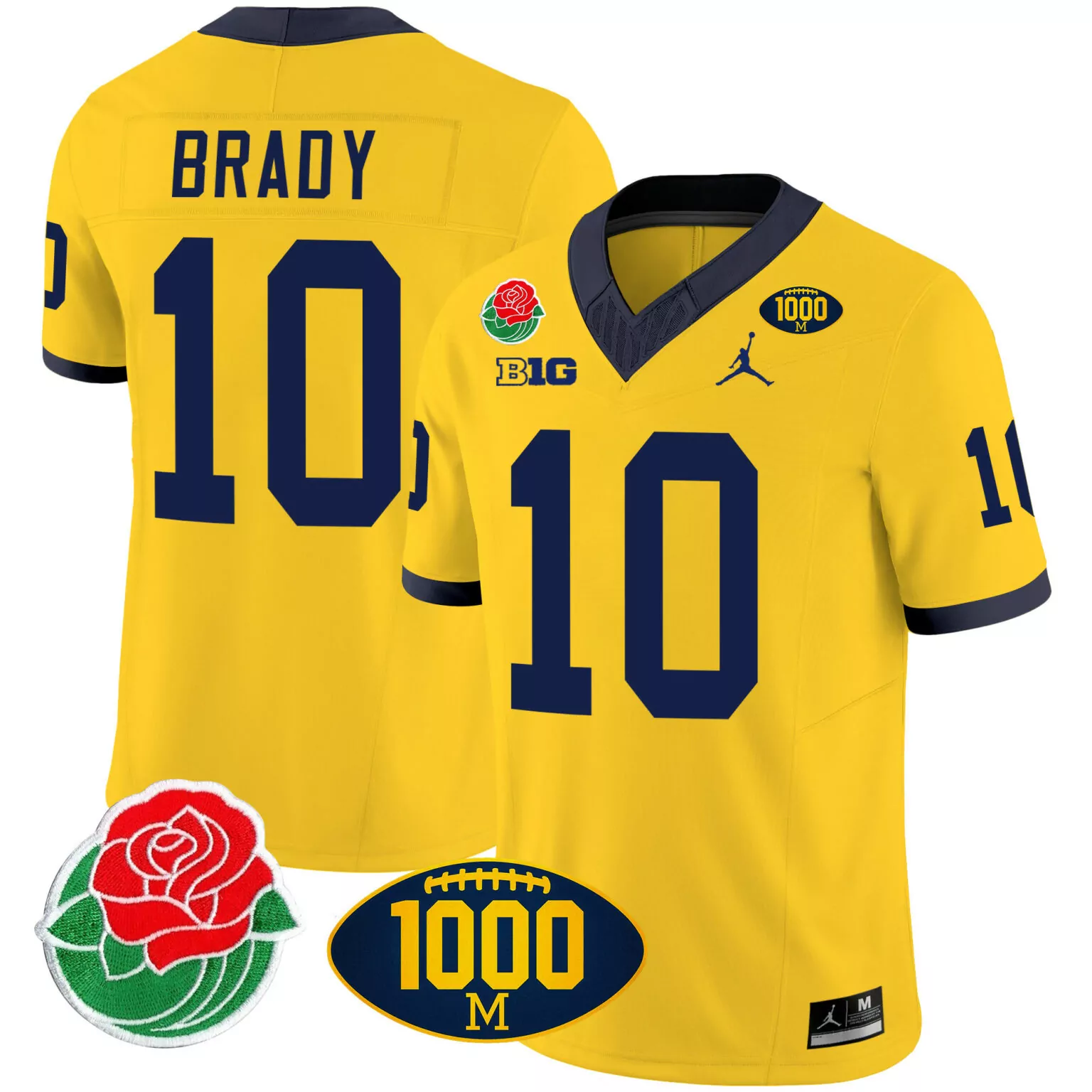 Tom Brady 10 Michigan Wolverines Jersey Yellow 1000th Win Rose Bowl Big Ten 2023