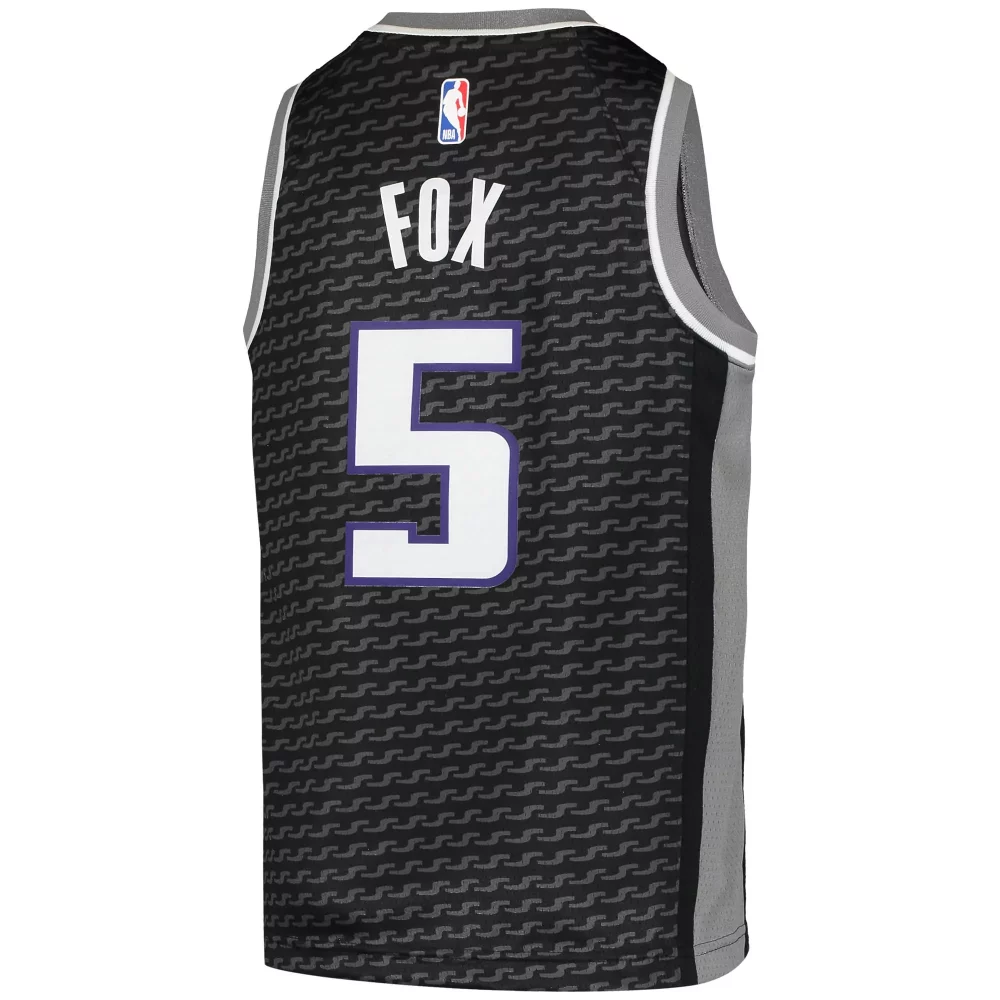 De'aaron Fox 5 Sacramento Kings Jersey Black Men Alternate Gray White Purple Swingman