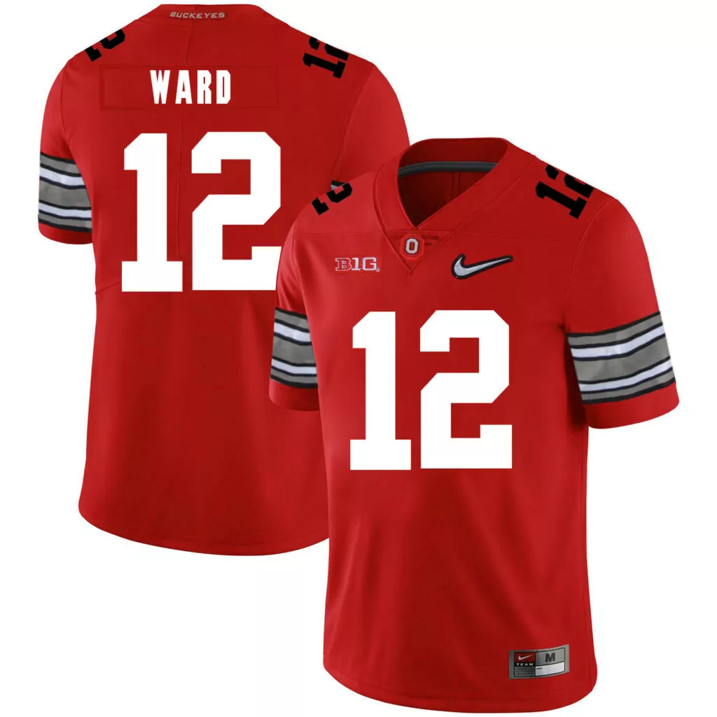 Denzel Ward 12 Buckeyes Jersey Red Big Men Gray Black White