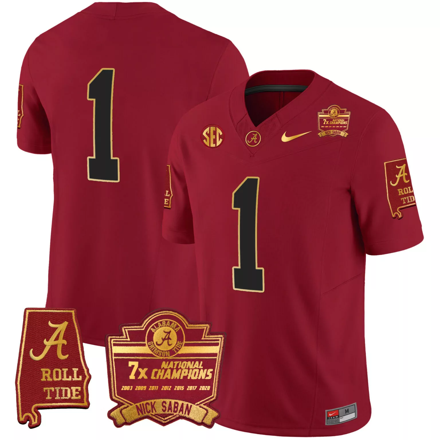 Nick Saban 1 Alabama Crimson Tide Jersey 7x National Champions 'a' Roll State Men