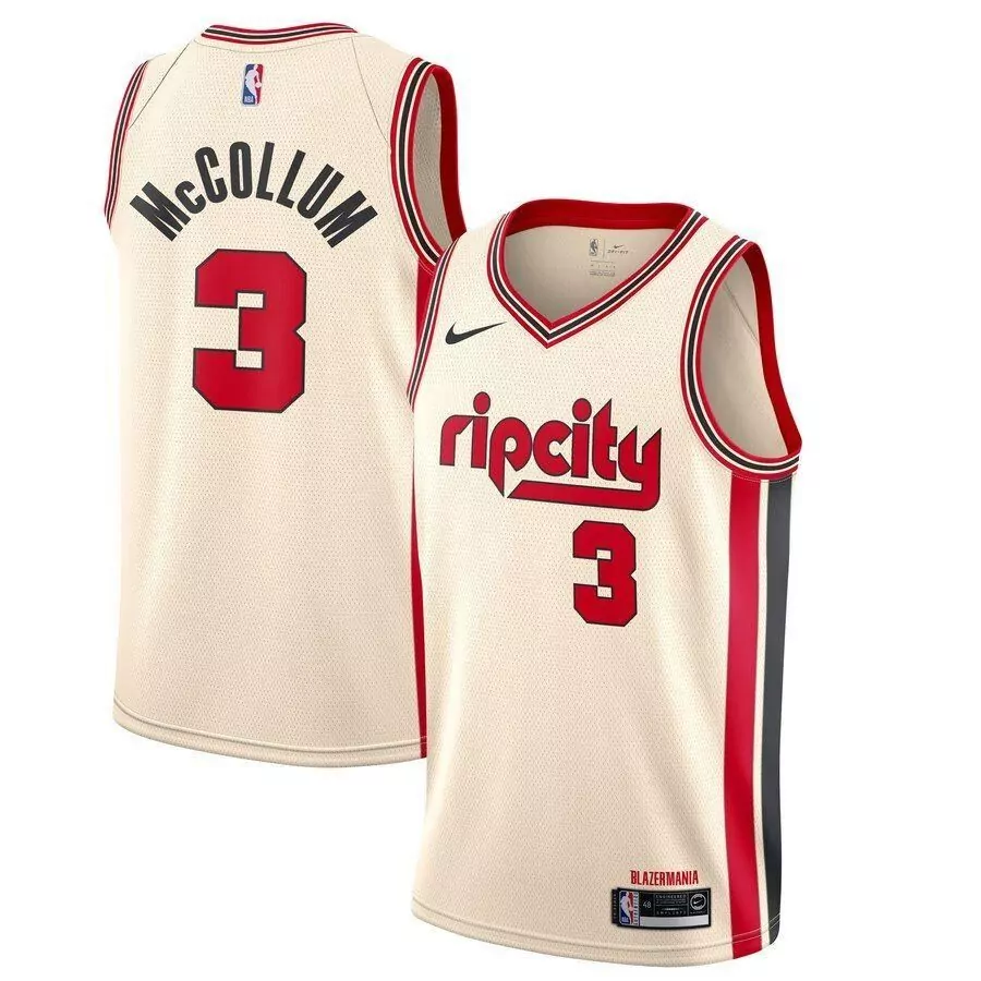 Cj Mccollum 3 Jersey Cream Blazermania Portland Trail Blazers Men Alternate Red Black