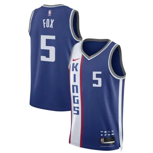 De'aaron Fox 5 Sacramento Kings Jersey Blue Men NBA Alternate Split Design White