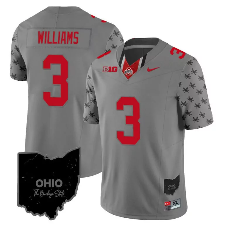 Miyan Williams 3 Jersey Gray The Buckeye State Ohio Buckeyes Big Ten Men Red Black