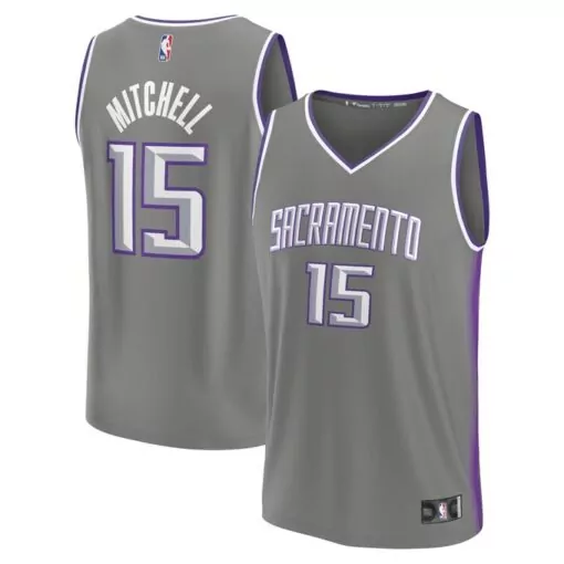 Mitchell 15 Sacramento Kings Jersey Gray Men Purple White
