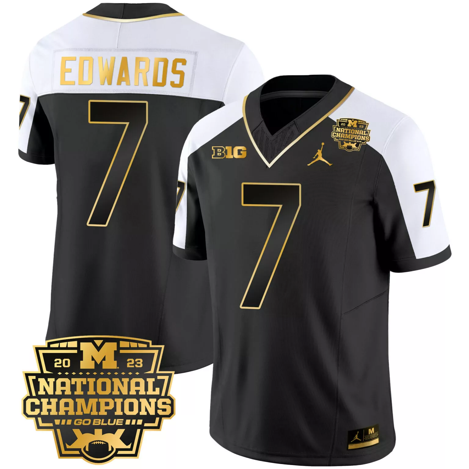 Donovan Edwards 7 Jersey Black Jordan Brand Michigan Wolverines 2023 National Champions Big Ten