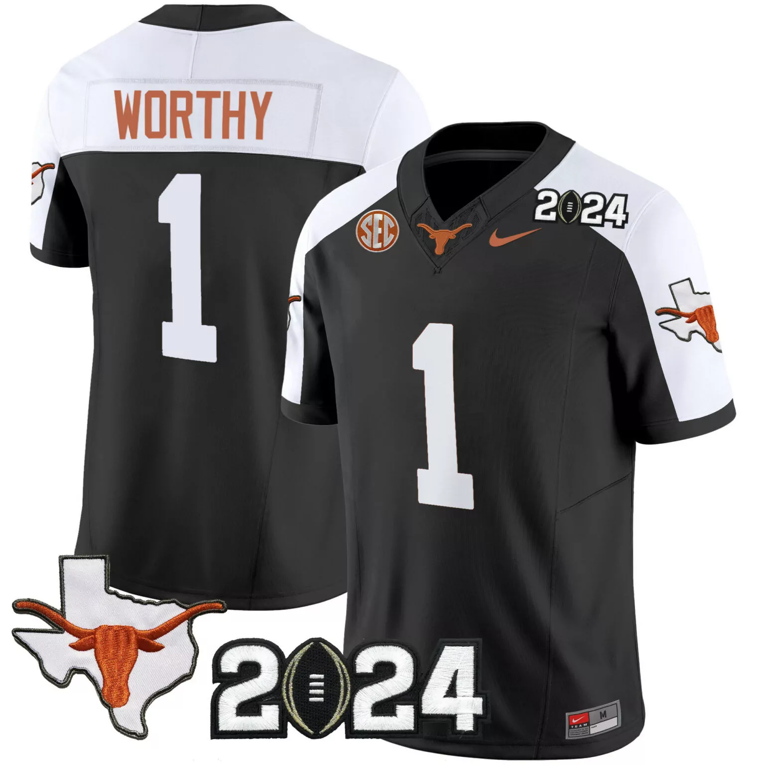 Xavier Worthy 1 Texas Longhorns Jersey Black 2024 State Outline Longhorn Men White