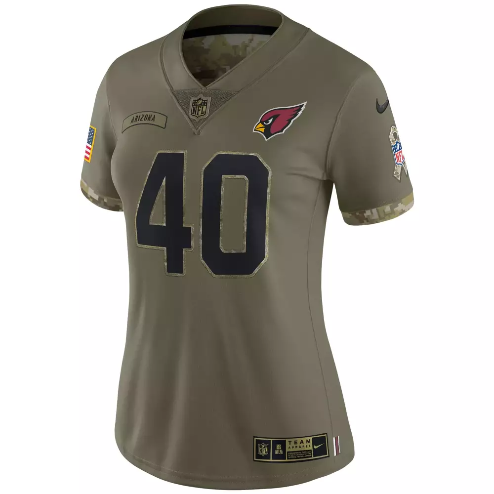 Custom Arizona Cardinals 40 Jersey Olive Green Salute To Service American Flag Playoff