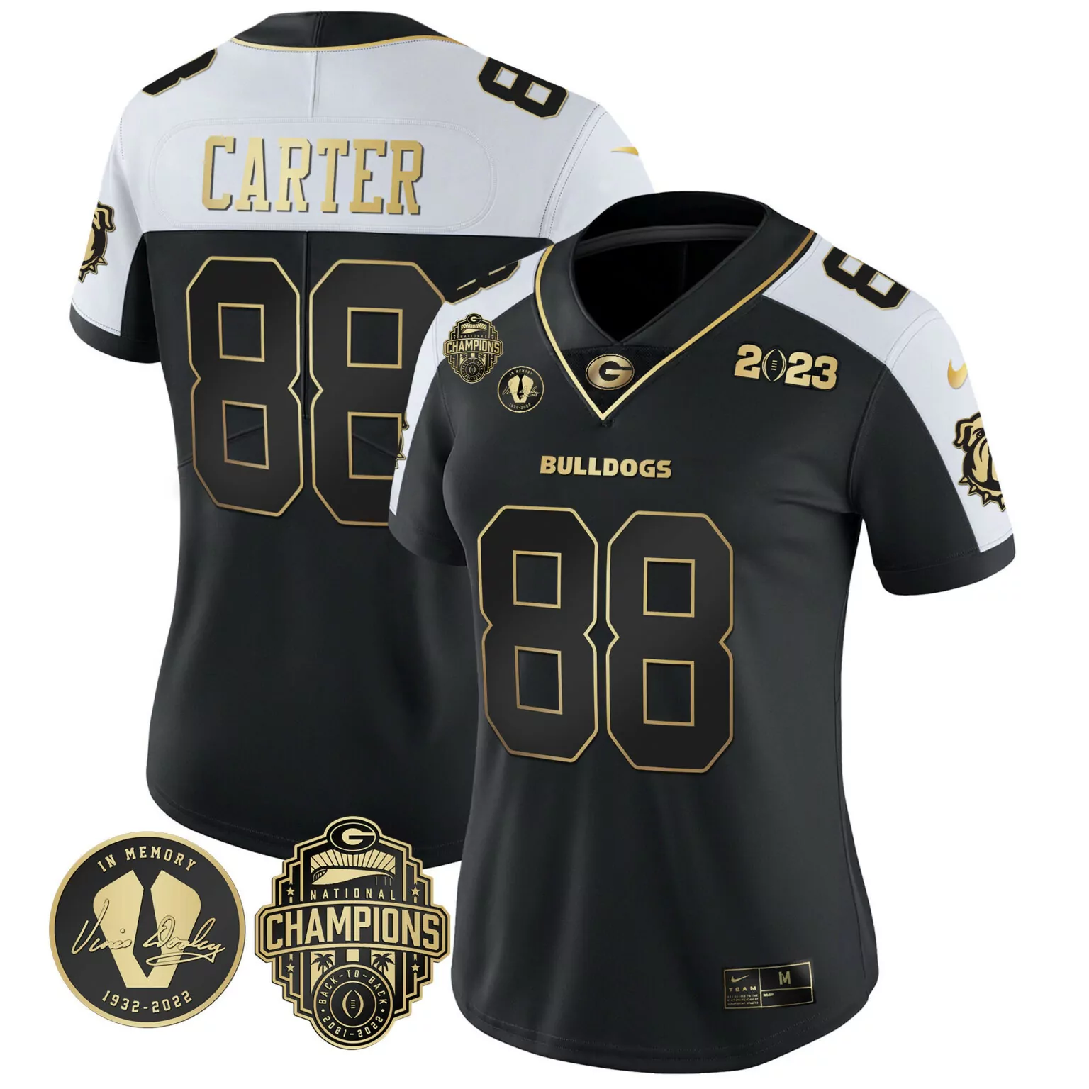 Jalen Carter 88 Bulldogs Jersey Black National Champions Vince Dooley 1932-2022 Back-to-back 2021-2022 2023