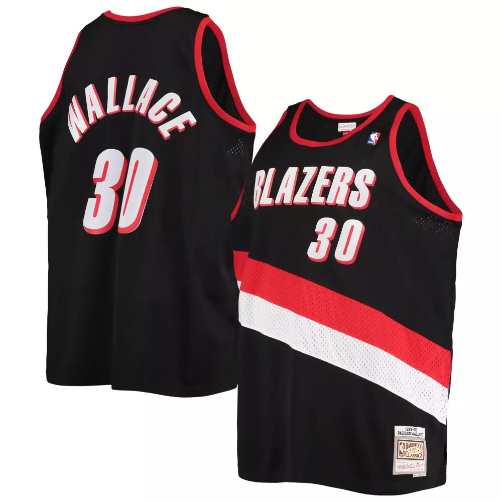 Rasheed Wallace 30 Blazers Jersey Black Hardwood Classics Men Split Design Red White