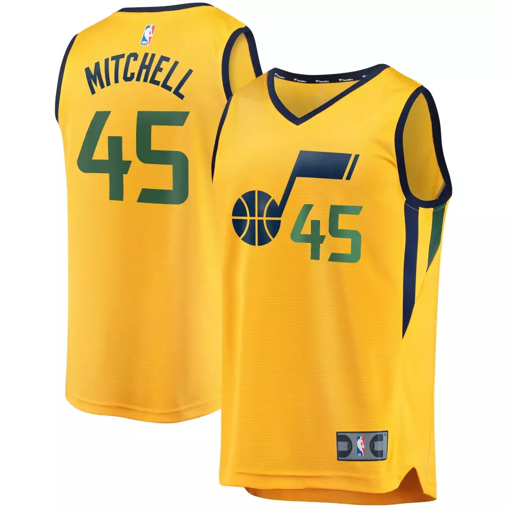 Donovan Mitchell 45 Utah Jazz Jersey Yellow Men Association Navy Green