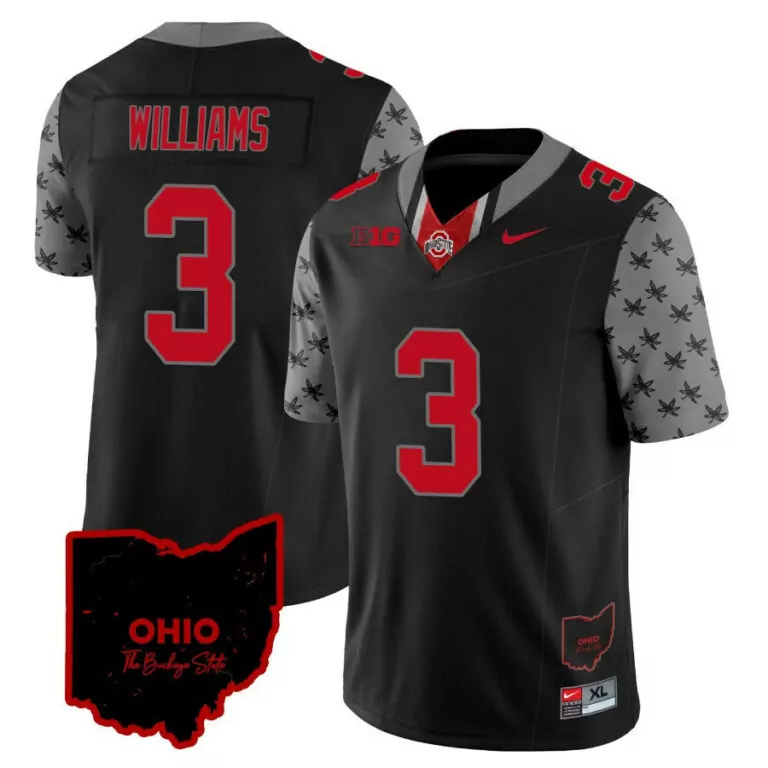 Miyan Williams 3 Ohio State Jersey Black Big Ten Men Split Design Red Gray Alternate