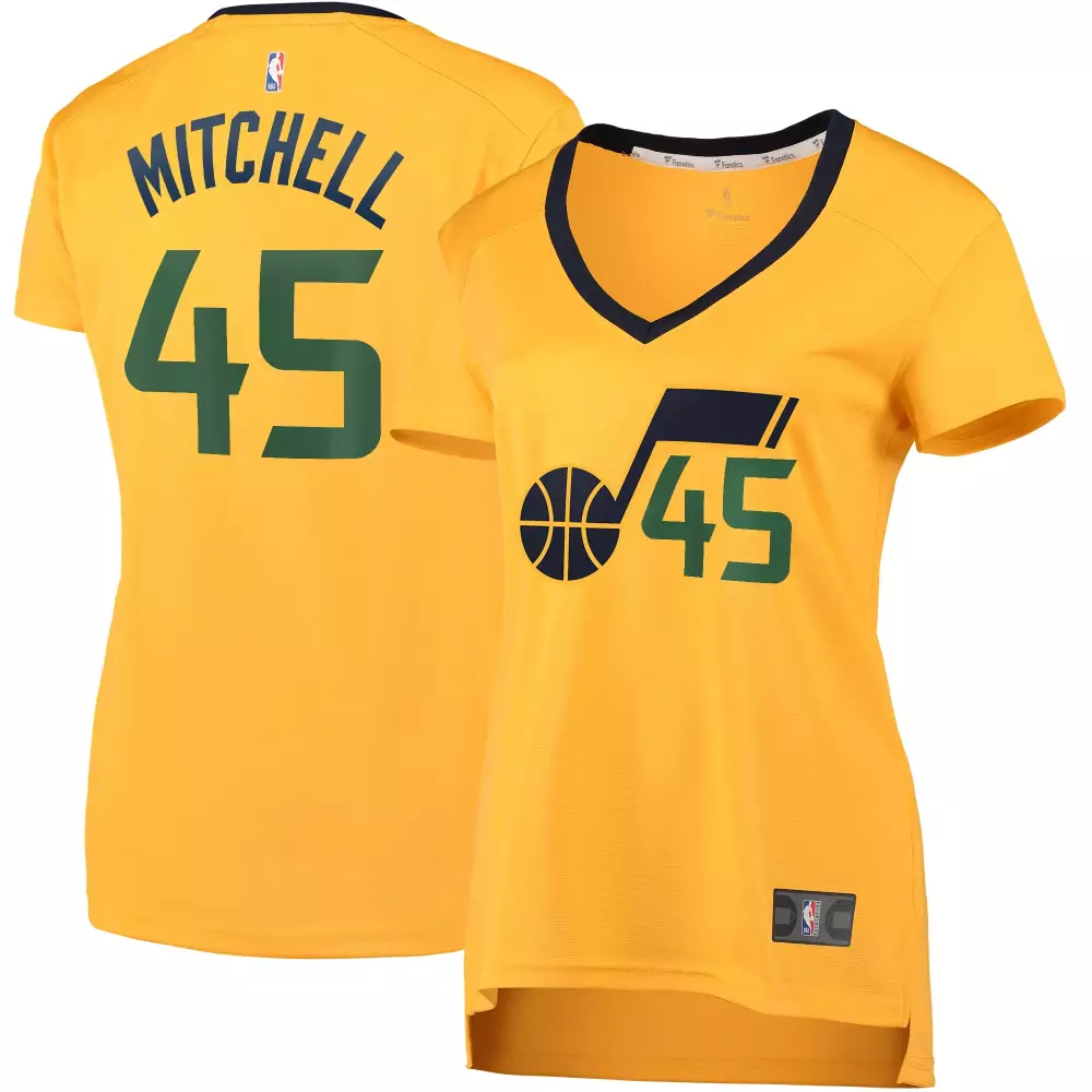 Donovan Mitchell 45 Utah Jazz Jersey Yellow Women Navy Green