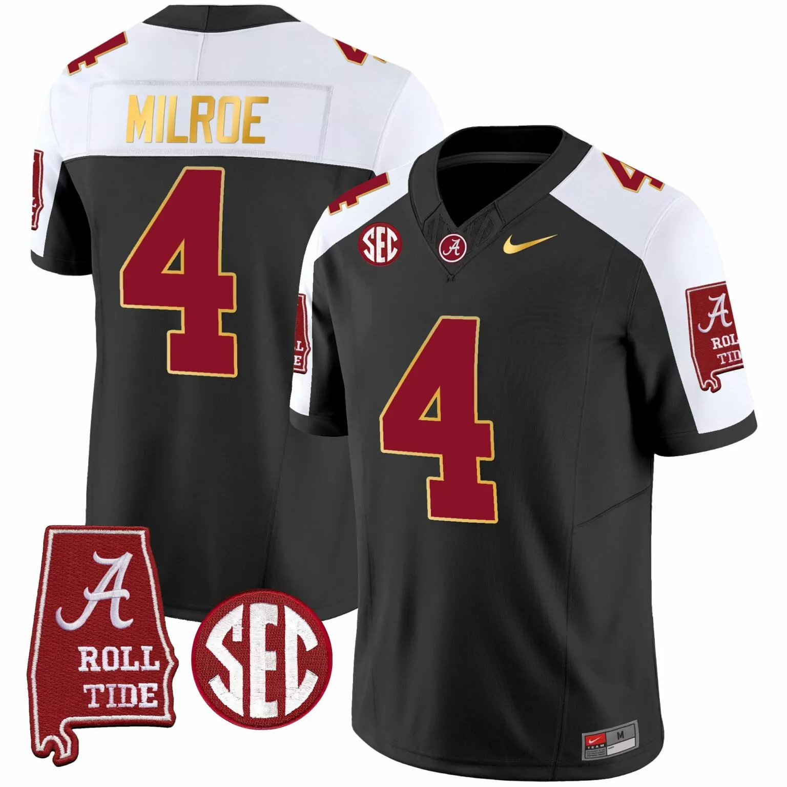 Jalen Milroe 4 Jersey Black Alabama Crimson Tide Men Split Design White Gold Alternate