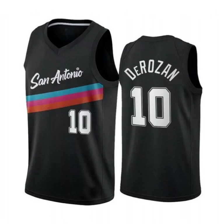 Demar Derozan 10 Jersey Black San Antonio Spurs Men NBA Split Design Teal Pink Orange