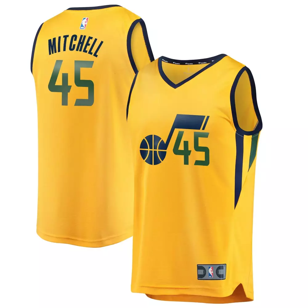 Donovan Mitchell 45 Utah Jazz Jersey Yellow Men Navy Green