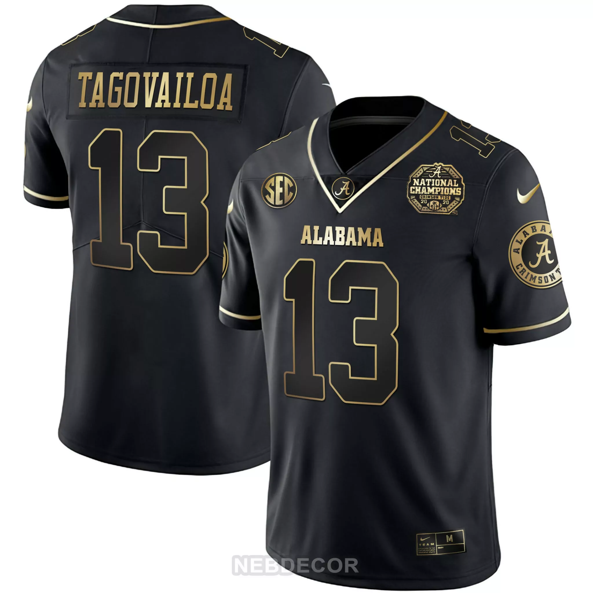 Tua Tagovailoa 13 Alabama Jersey Black Men Gold All Stitched