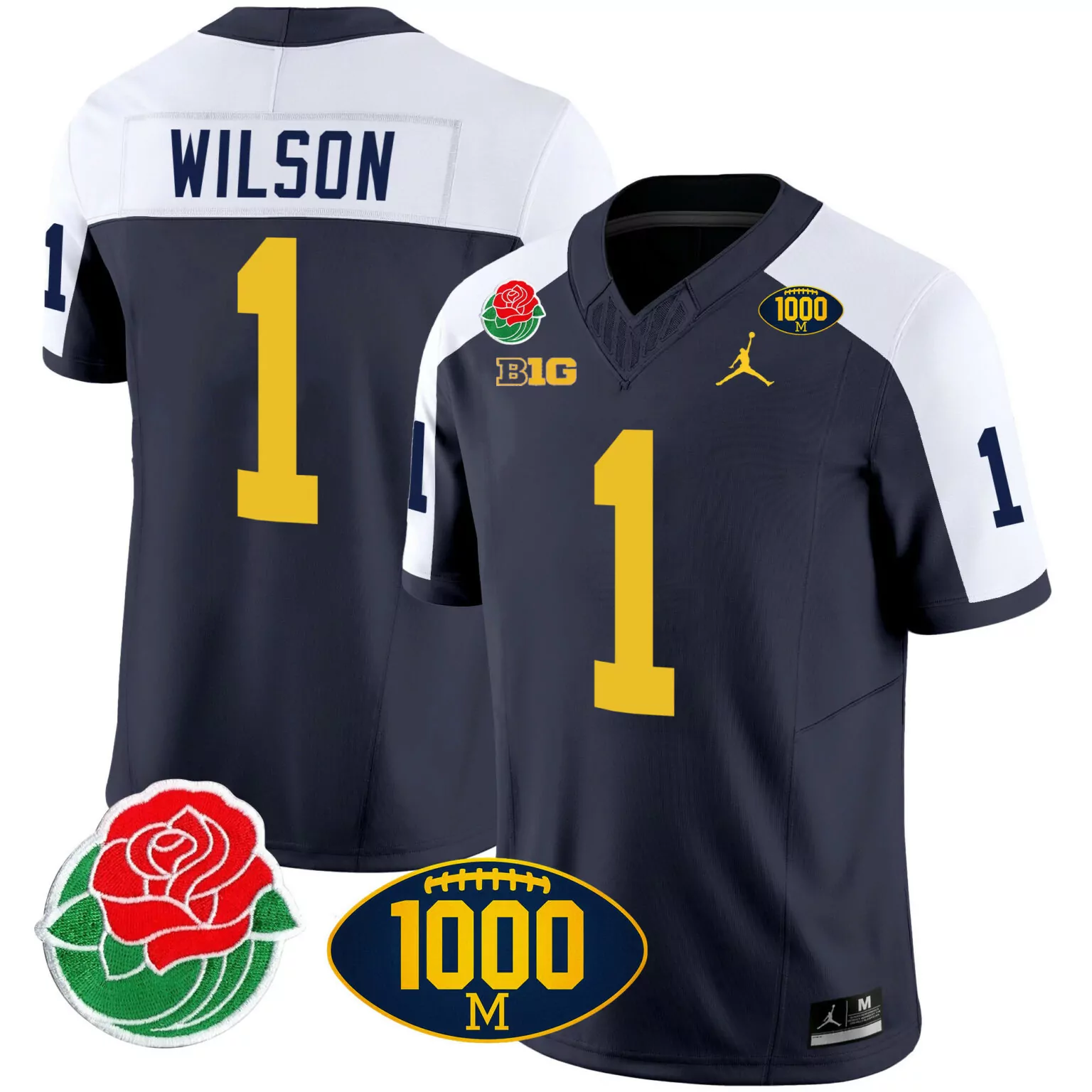 Roman Wilson 1 Jersey Navy Rose Bowl Game 2024 Michigan Wolverines Big Ten Men White