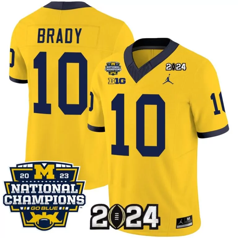 Tom Brady 10 Michigan Wolverines Jersey Yellow 2024 2023 National Champions Big Ten