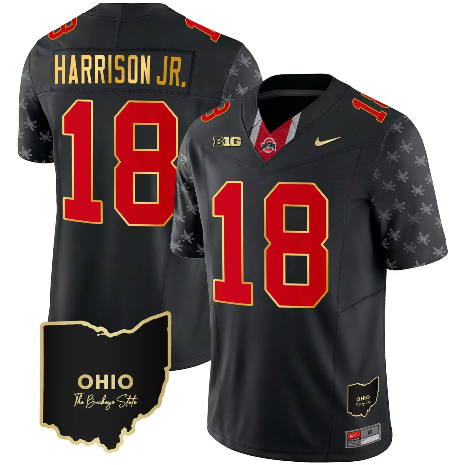 Marvin Harrison 18 Ohio State Jersey Black Big Ten Buckeye Men Red Gold Alternate