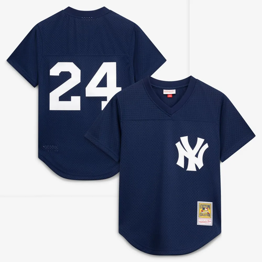 Rickey Henderson New York Yankees Mitchell & Ness Cooperstown Collection Mesh Batting Practice Button-Up Jersey - Navy