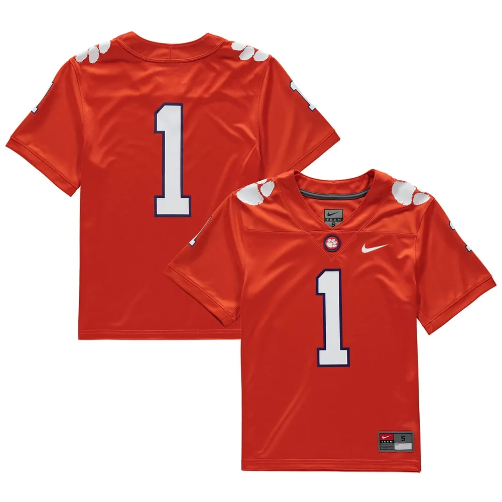 #1 Clemson Tigers Nike Youth Replica Football Jersey - Orange