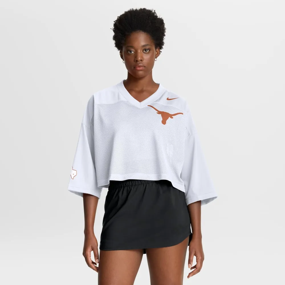 Texas Longhorns Nike Women's Cropped Mesh Dri-FIT Fashion Jersey - White