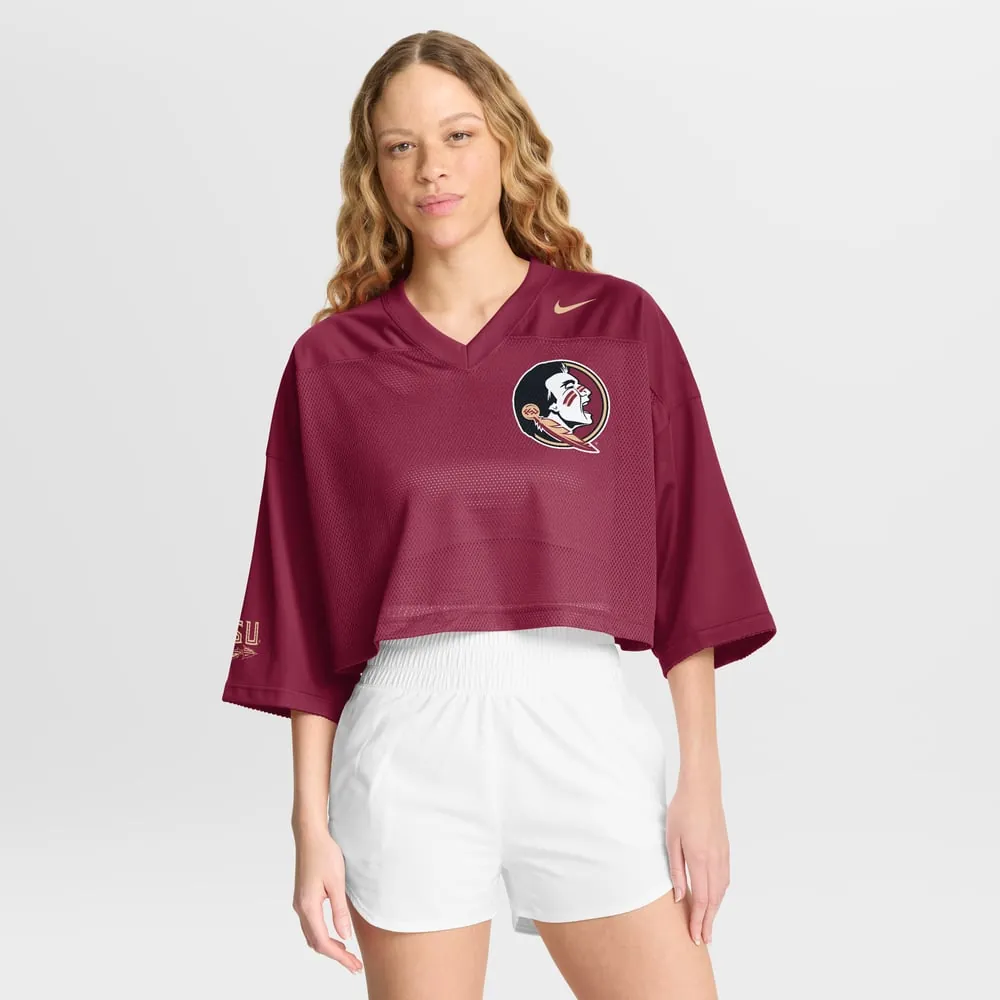 Florida State Seminoles Nike Women's Cropped Mesh Dri-FIT Fashion Jersey - Garnet