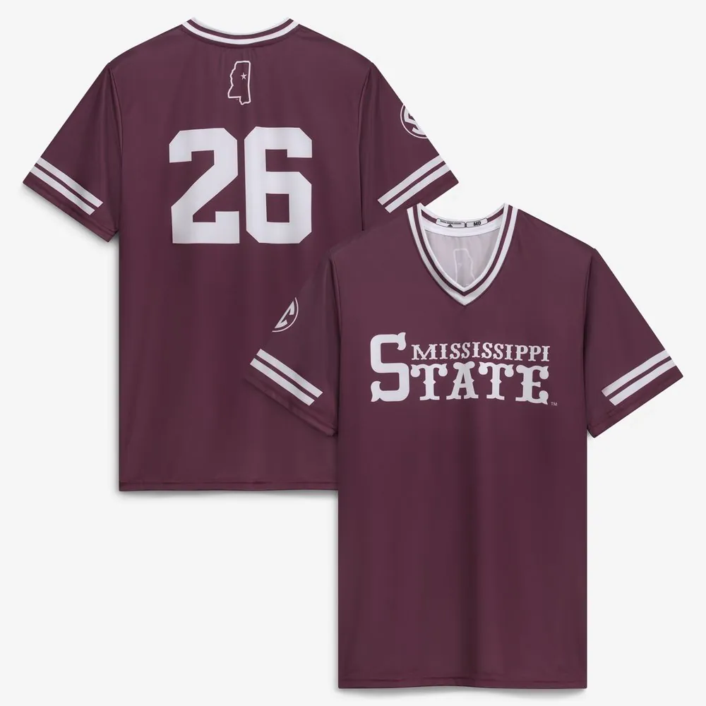 Mississippi State Bulldogs No Brand Triform V-Neck Baseball Jersey - Maroon