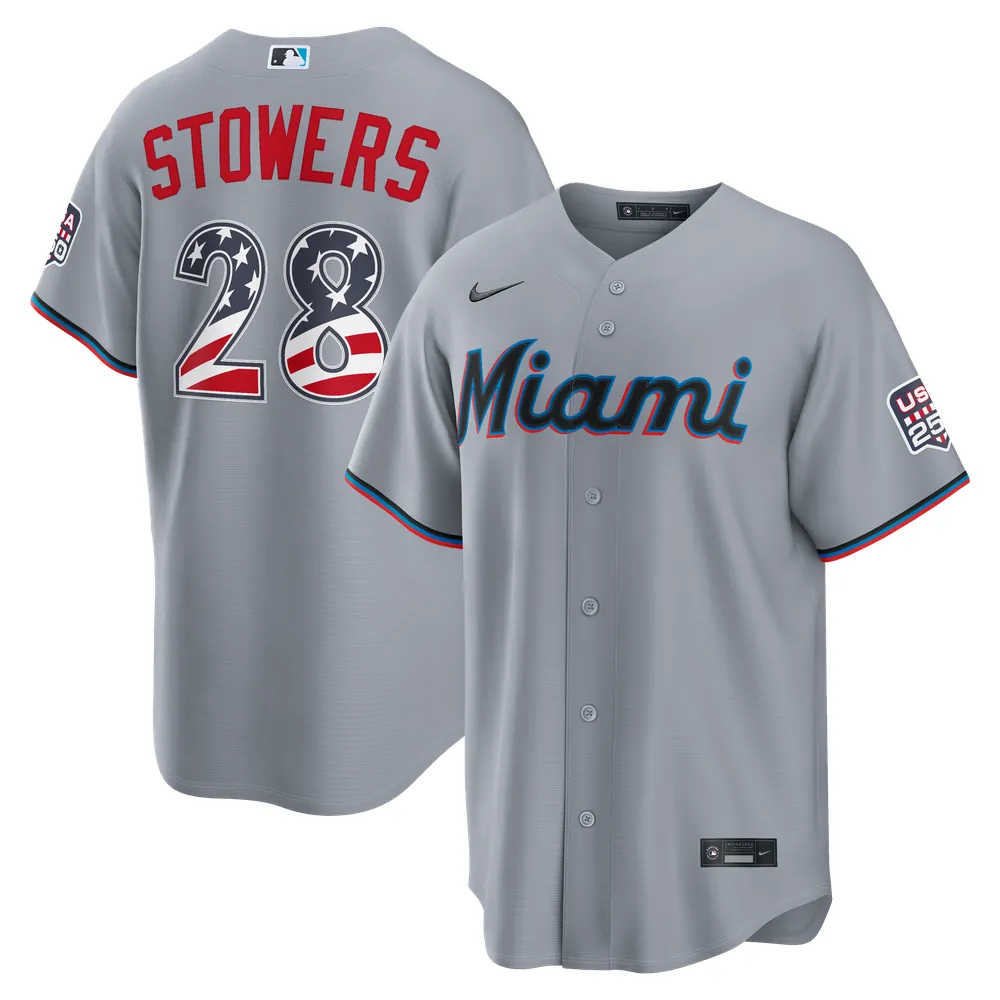 Fourth of July Miami Marlins Kyle Stowers Nike Gray USA 250 Stadium Jersey