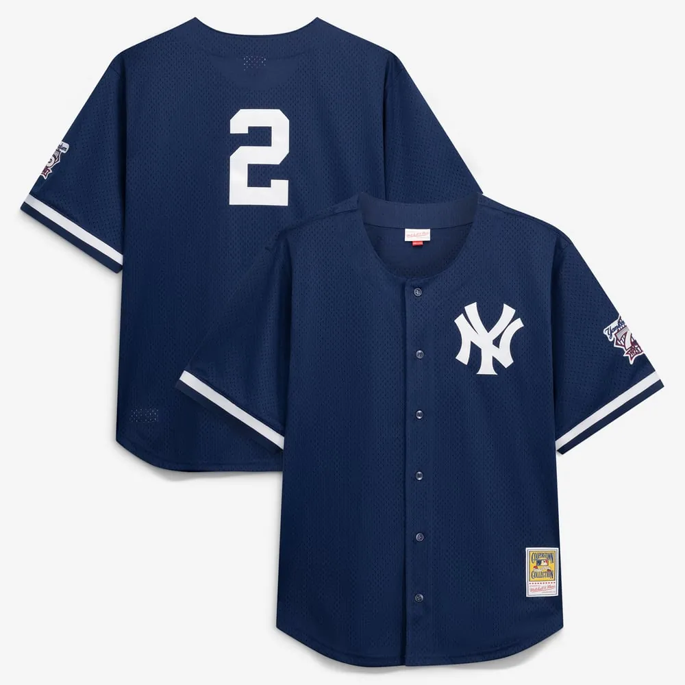 Derek Jeter New York Yankees Mitchell & Ness Cooperstown Collection Mesh Batting Practice Button-Up Jersey - Navy