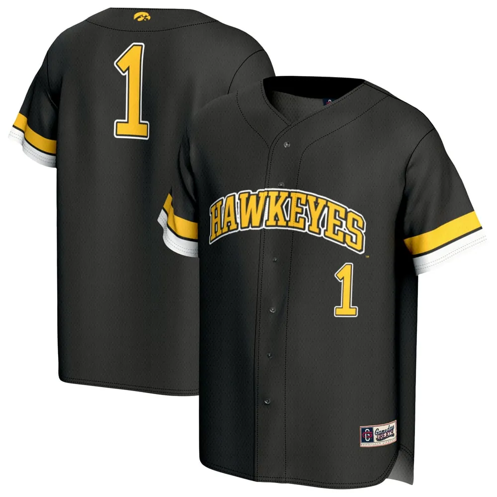 #1 Iowa Hawkeyes GameDay Greats Adult Lightweight Collegiate Baseball Fashion Jersey - Black