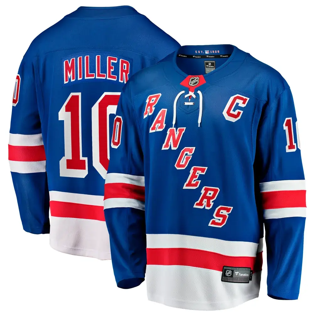 JT Miller New York Rangers Fanatics Home Captain's Patch Breakaway Jersey - Blue