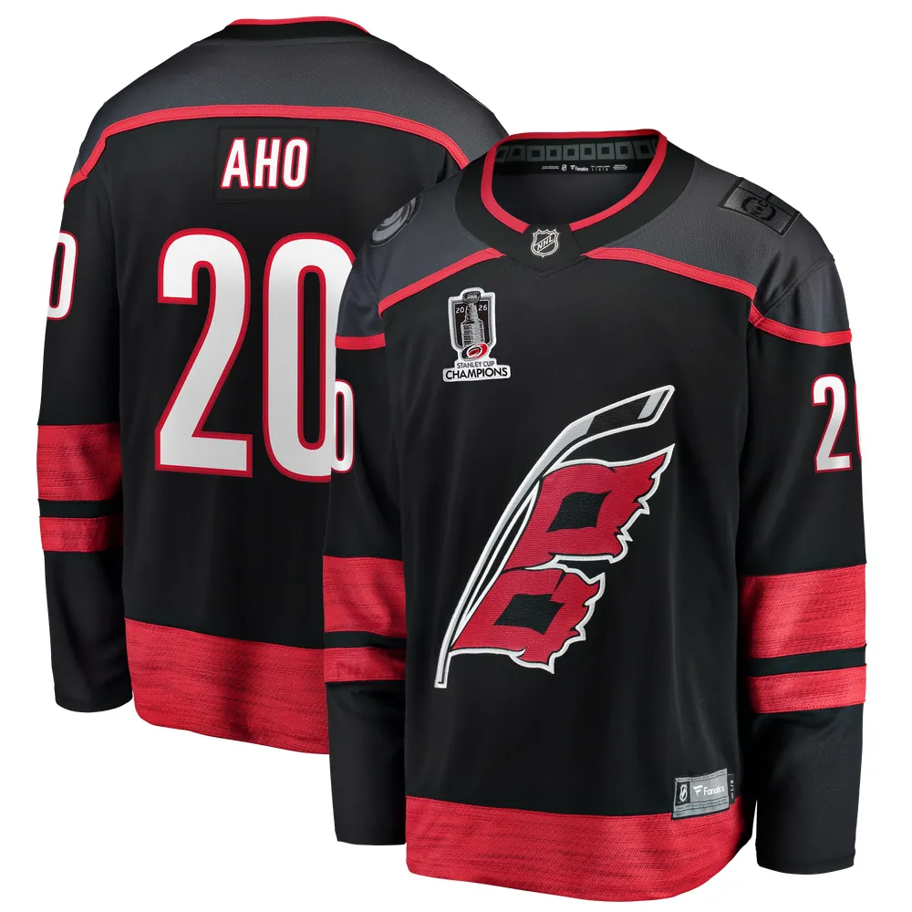 Sebastian Aho Carolina Hurricanes Fanatics 2026 Stanley Cup Champions Home Breakaway Jersey - Black