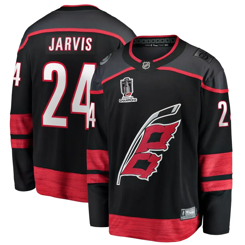 Seth Jarvis Carolina Hurricanes Fanatics 2026 Stanley Cup Champions Home Breakaway Jersey - Black