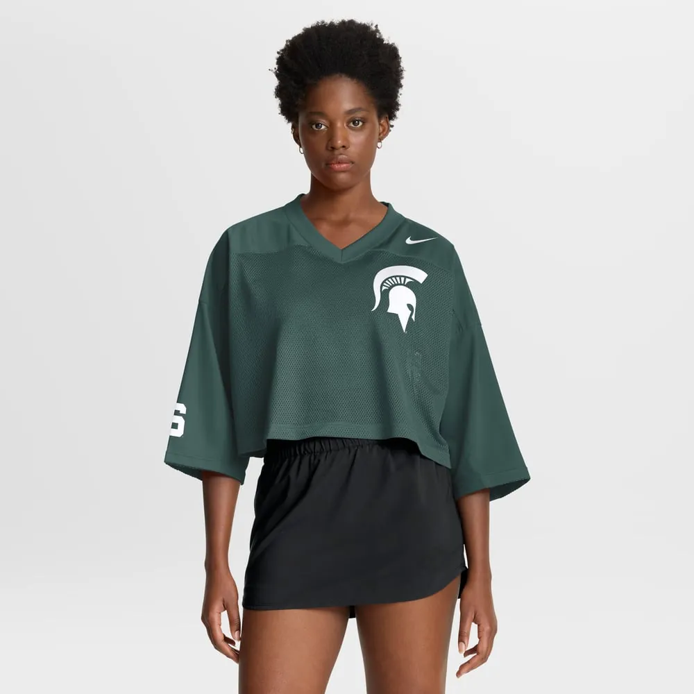 Michigan State Spartans Nike Women's Cropped Mesh Dri-FIT Fashion Jersey - Green