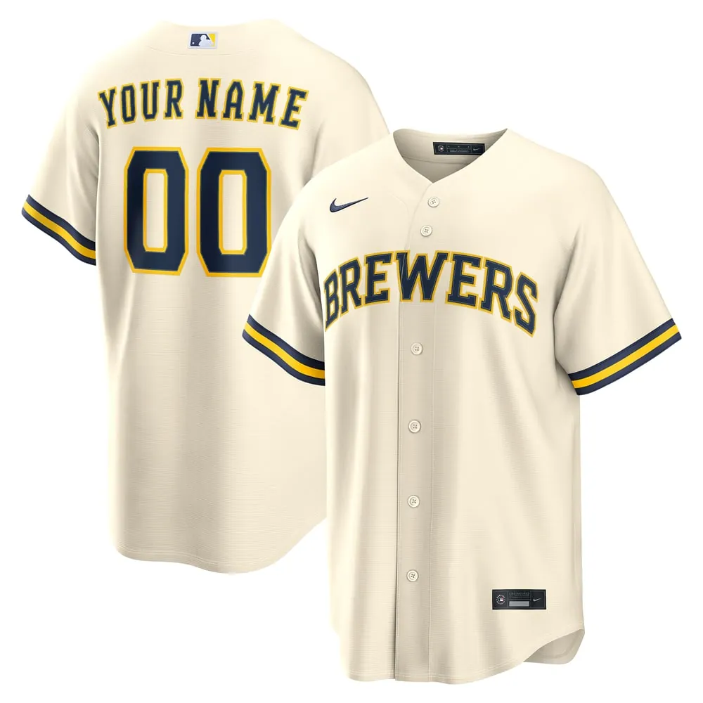 Milwaukee Brewers Nike Home Replica Custom Jersey - Cream