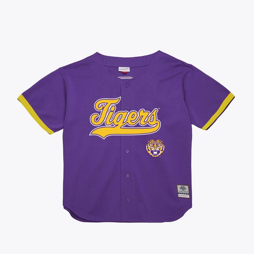 LSU Tigers Mitchell & Ness Mesh Button-Up Batting Practice Baseball Jersey - Purple