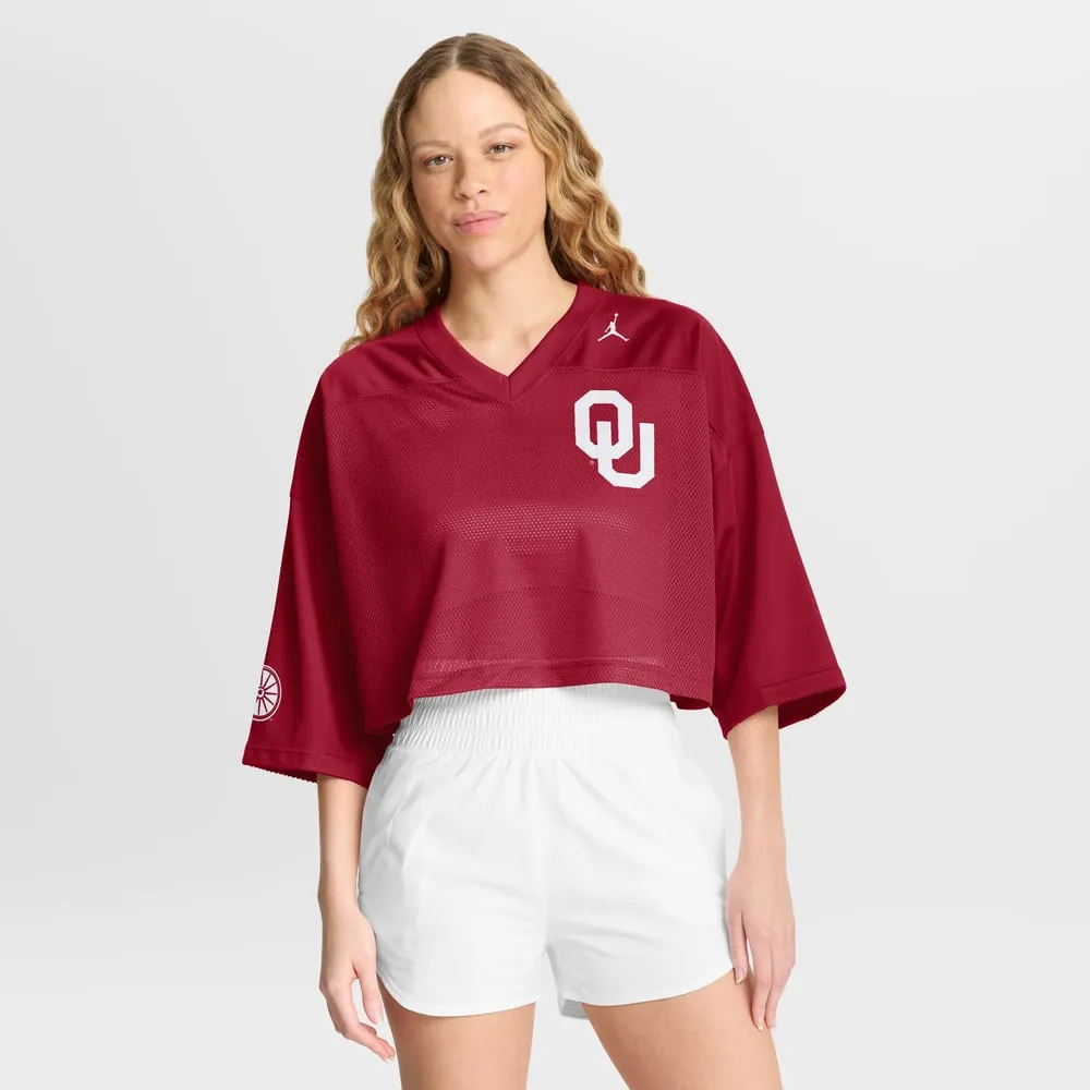 Oklahoma Sooners Jordan Brand Women's Cropped Mesh Dri-FIT Fashion Jersey - Crimson