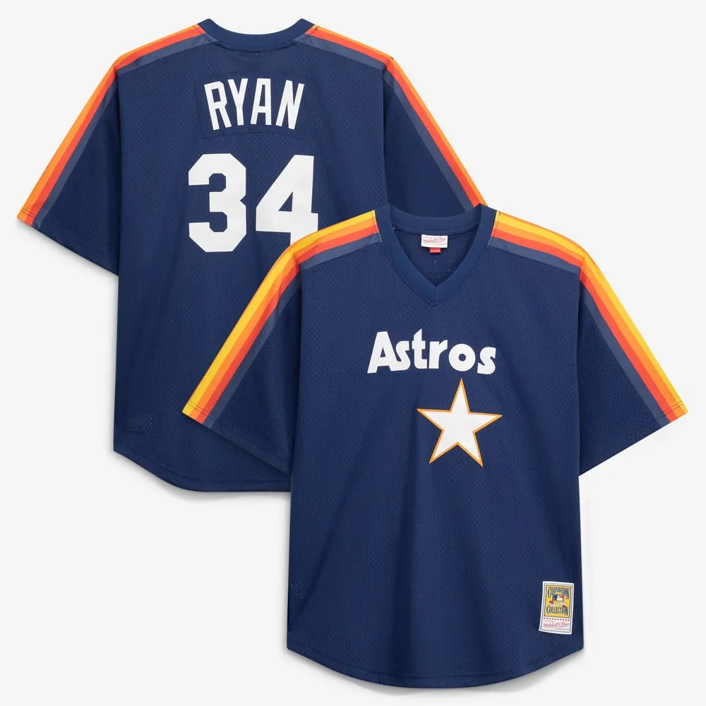 Nolan Ryan Houston Astros Mitchell & Ness Cooperstown Collection Big & Tall Mesh Batting Practice Jersey - Navy