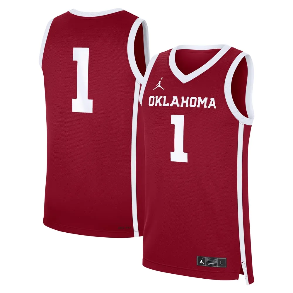 #1 Oklahoma Sooners Jordan Brand Road Replica Basketball Jersey
 - Crimson